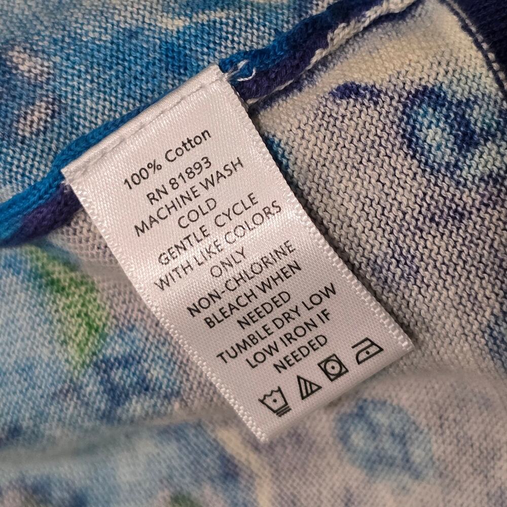 Isaac Mizrahi Live! Blue & Green Abstract Floral Print Wrap Cardigan Sweater - Picture 5 of 6